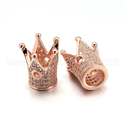 Brass Micro Pave Cubic Zirconia Crown Beads US-ZIRC-M069-14RG-NR-1