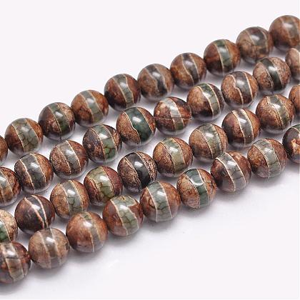 Natural Tibetan Striped Pattern dZi Agate Beads Strands US-G-F354-13-1