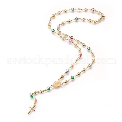 304 Stainless Steel Rosary Bead Necklaces US-NJEW-E133-04G-1