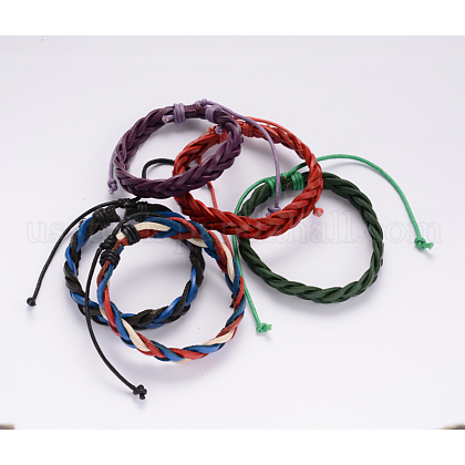 Adjustable Braided Leather Cord Bracelets US-BJEW-I227-02-1