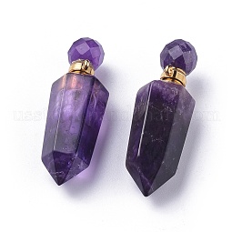 Faceted Natural Amethyst Openable Perfume Bottle Pointed Pendants US-G-P435-D-02G