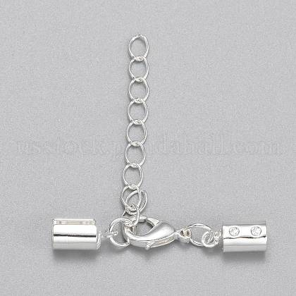 Silver Color Plated Brass Chain Extender with Alloy Lobster Claw Clasp and Folding Crimp Ends US-X-KK-E179-S-1
