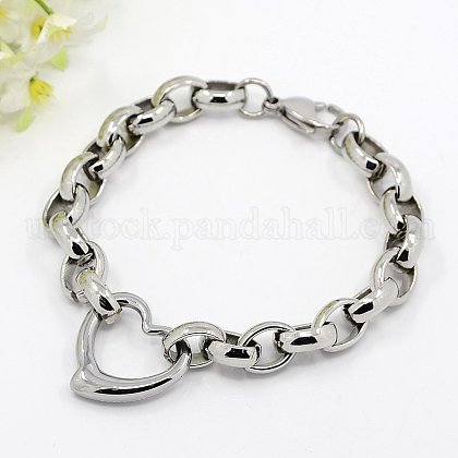 Fashionable 304 Stainless Steel Heart Link Bracelets US-BJEW-G423-10-1
