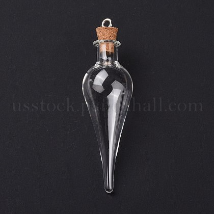 Teardrop Glass Cork Bottle Big Pendants US-AJEW-A041-01C-1