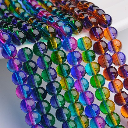 Spray Painted Transparent Glass Bead Strands US-DGLA-R023-6mm-M-1