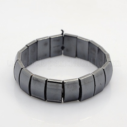 Magnetic Hematite Rectangle Beads Stretch Bracelets for Valentine's Day Gift US-BJEW-M066-09-1