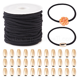 5M Round Nylon Elastic Cord with 100Pcs Gold Plastic Beads US-DIY-TA0011-37