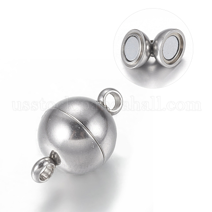 304 Stainless Steel Magnetic Clasps with Loops US-STAS-K006-8mm-04C-1
