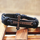 Adjustable Cross with Word Iron Braided Leather Cord Bracelets US-BJEW-P0001-02B-4